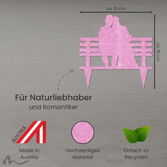 Cake Topper Brautpaar Parkbank Pink Glitzer