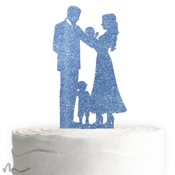 Cake Topper Familie Junge Blau Glitzer