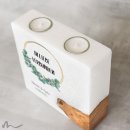 Hochzeitskerze Holzelement Eukalyptus 20 x 20 cm