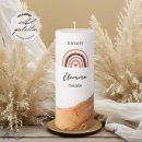 Taufkerze Holzelement Docht Regenbogen Erdtöne Ø8 x 20 cm