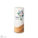 Taufkerze Holzelement Docht Florales Kreuz Blau Ø8 x 20 cm