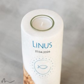 Taufkerze Holzelement Klares Wasser Ø8 x 20 cm