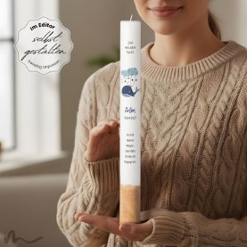 Kommunionkerze Holzelement Docht Blauwal Ø4 x 40 cm