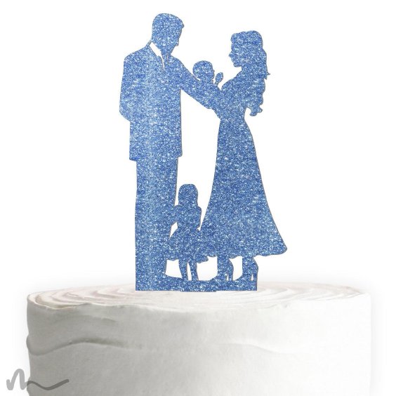 Cake Topper Familie Mädchen Blau Glitzer