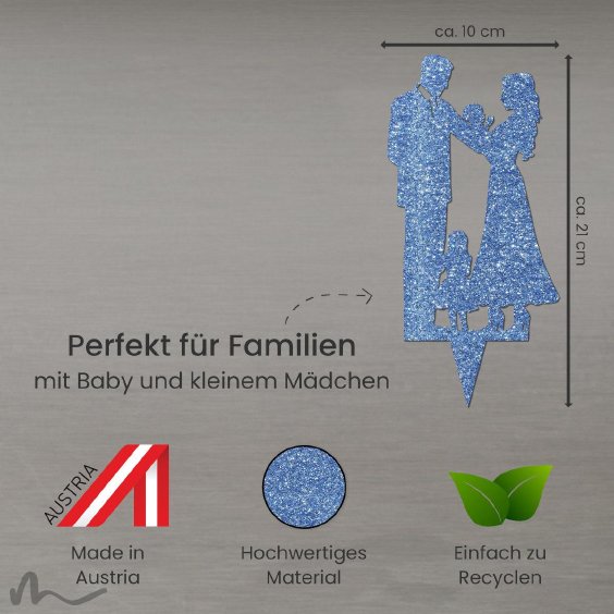 Cake Topper Familie Mädchen Blau Glitzer