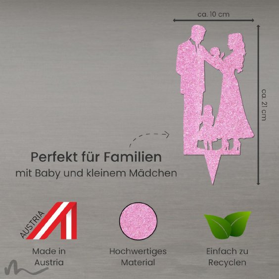 Cake Topper Familie Mädchen Pink Glitzer