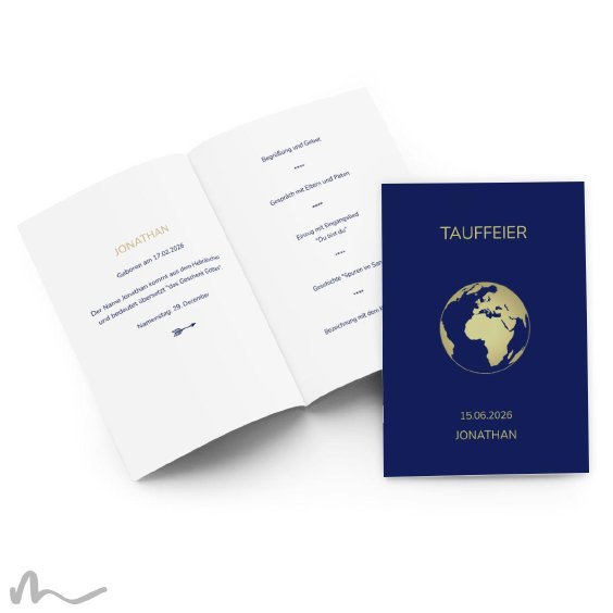 Kirchenheft Taufe Reisepass Globus 15 x 21 cm