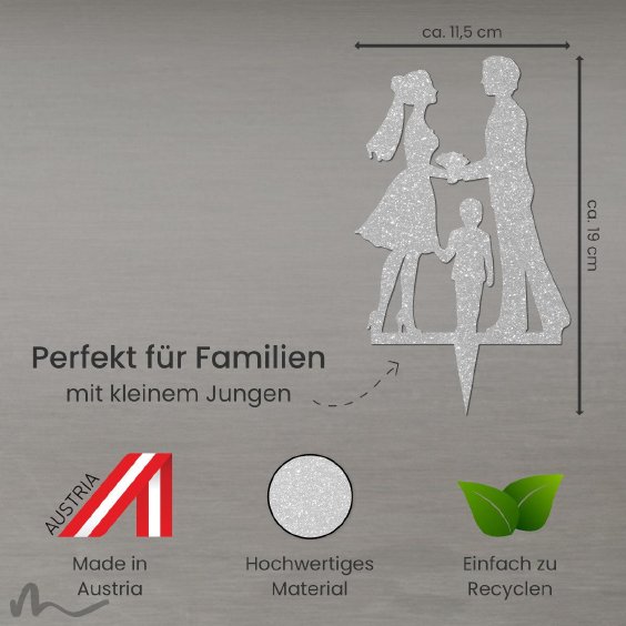 Cake Topper Kleine Familie Junge Silber Glitzer