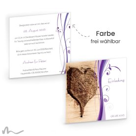 Hochzeitseinladung Ametrin Holzherz 14.5 x 14.5 cm Doppelseitig