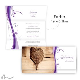 Hochzeitseinladung Ametrin Holzherz 21.5 x 10.5  cm Wickelfalz
