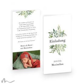 Taufeinladung Greenery 10 x 21 cm Doppelseitig