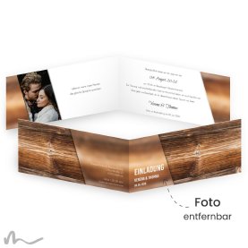 Hochzeitseinladung Glas und Holz V2 21 x 10 cm Klappkarte
