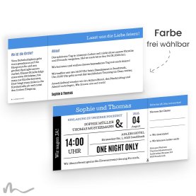 Hochzeitseinladung Event Ticket 21 x 10 cm Doppelseitig