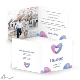 Hochzeitseinladung Fingerabdruck Herz 14.5 x 14.5 cm Klappkarte