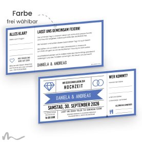Hochzeitseinladung Wedding Ticket 21 x 10 cm Doppelseitig
