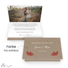 Hochzeitseinladung Kraftpapier Eleganz 15 x 10 cm Vertikalklappkarte