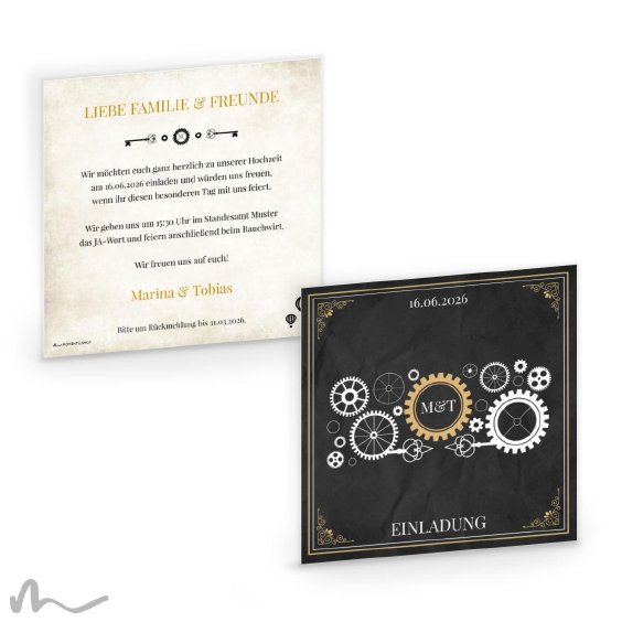 Hochzeitseinladung Steampunk 14.5 x 14.5 cm Doppelseitig