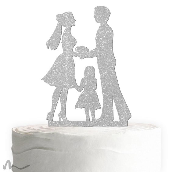 Cake Topper Kleine Familie Mädchen Silber Glitzer