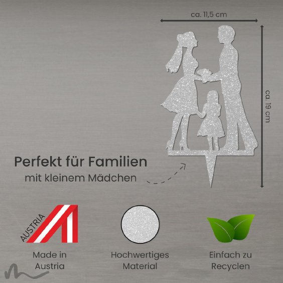 Cake Topper Kleine Familie Mädchen Silber Glitzer