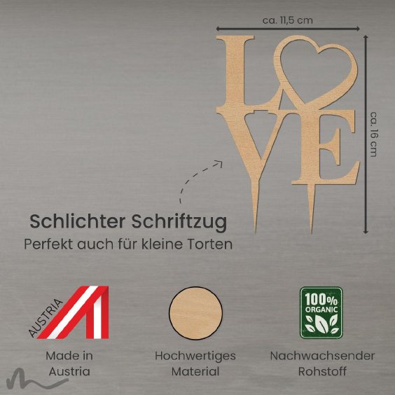 Cake Topper Love Heart Holz
