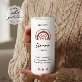 Taufkerze Regenbogen Erdtöne Ø8 x 20 cm