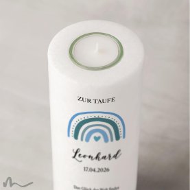 Taufkerze Regenbogen Blautöne Ø8 x 20 cm