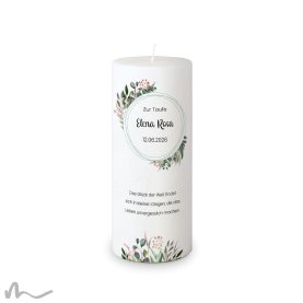 Taufkerze Docht Blätterprint Ø8 x 20 cm