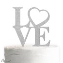 Cake Topper Love Heart Silber Glitzer