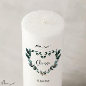 Taufkerze Docht Blätterherz Ø8 x 20 cm