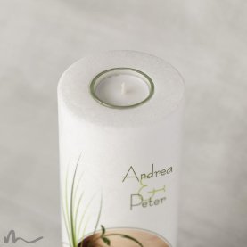 Hochzeitskerze Ametrin Holzherz Ø9 x 25 cm