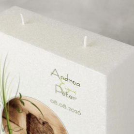 Hochzeitskerze Docht Ametrin Holzherz 17 x 25 cm