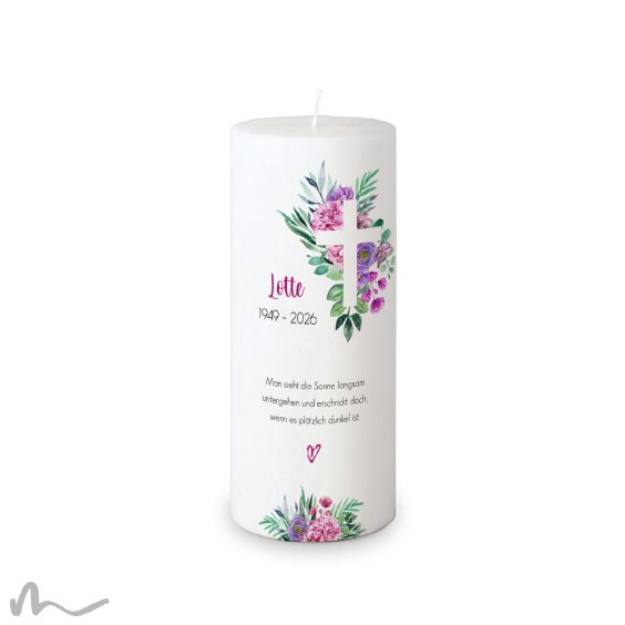 Trauerkerze Docht Florales Kreuz Ø8 x 20 cm