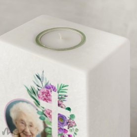 Trauerkerze Florales Kreuz 10 x 20 cm mit Foto