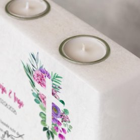 Hochzeitskerze Holzelement Florales Kreuz 20 x 20 cm