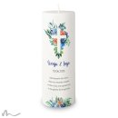 Hochzeitskerze Docht Florales Kreuz Blau Ø9 x 25 cm