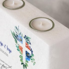 Hochzeitskerze Holzelement Florales Kreuz Blau 20 x 20 cm