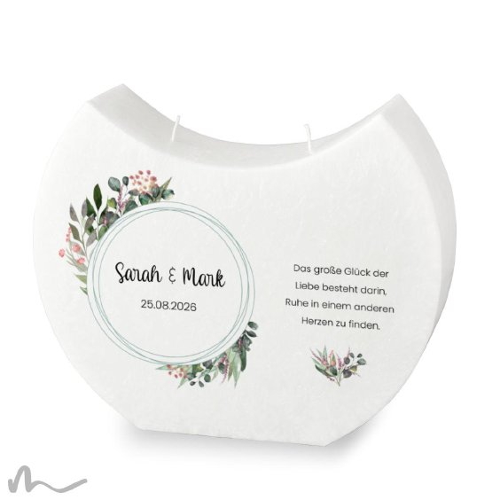 Hochzeitskerze Docht Blätterprint Halbmond 24 x 19 cm