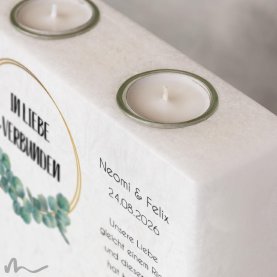 Hochzeitskerze breites Holzelement Eukalyptus 20 x 20 cm