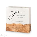 Hochzeitskerze breites Holzelement Ja 20 x 20 cm