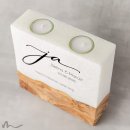 Hochzeitskerze breites Holzelement Ja 20 x 20 cm