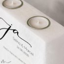 Hochzeitskerze breites Holzelement Ja 20 x 20 cm