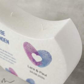 Hochzeitskerze Docht Fingerabdruck Herz Halbmond 24 x 19 cm