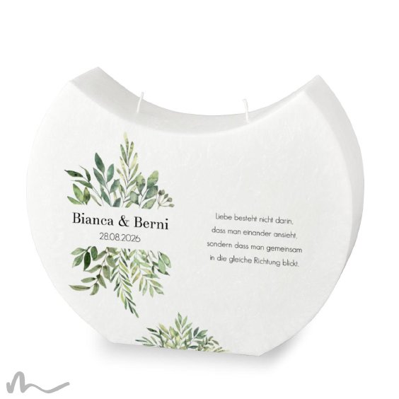 Hochzeitskerze Docht Greenery Halbmond 24 x 19 cm