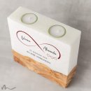 Hochzeitskerze breites Holzelement Infinity Heart 20 x 20 cm