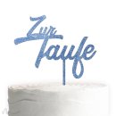 Cake Topper Zur Taufe zweizeilig Blau Glitzer