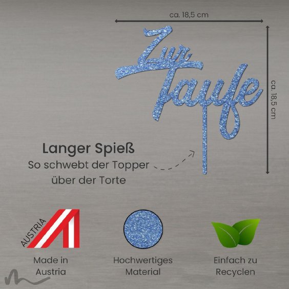Cake Topper Zur Taufe zweizeilig Blau Glitzer