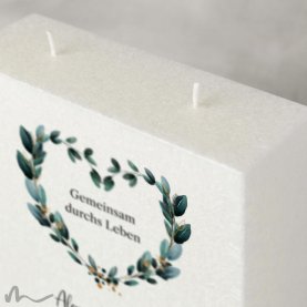 Hochzeitskerze Docht Blätterherz 17 x 25 cm