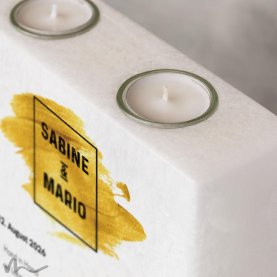 Hochzeitskerze Holzelement Goldene Zeiten 20 x 20 cm