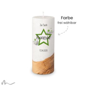 Taufkerze Holzelement Docht Sternenmeer Ø8 x 20 cm