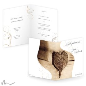 Menükarte Hochzeit Imago Holzherz 15 x 21 cm Klappkarte